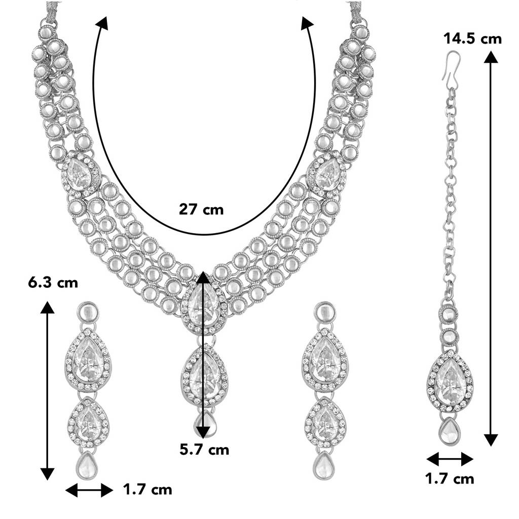 Peora Gold Plated Traditional Kundan Studded Long Necklace Jewellery Set With Earring Maang Tikka For Women Girls : PF25N009RW