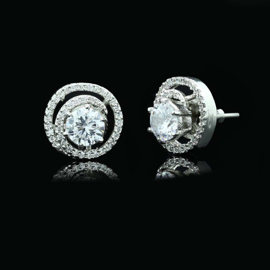 Dual Bling Spiral Detachable Zirconia Anti Tarnish Everyday Studs : 100017