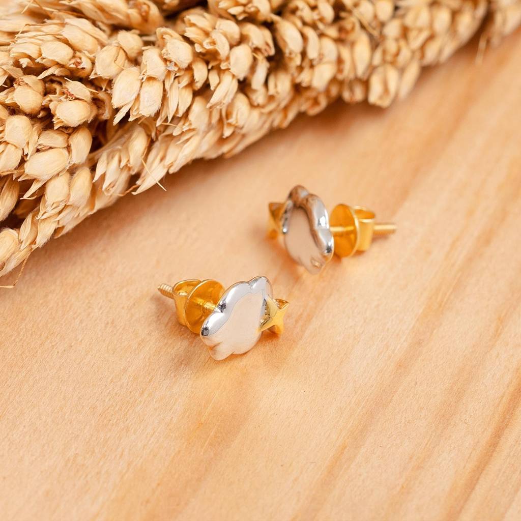 925 Silver Cloud Star Stud Earrings Gold Finish Celestial : SE_000992