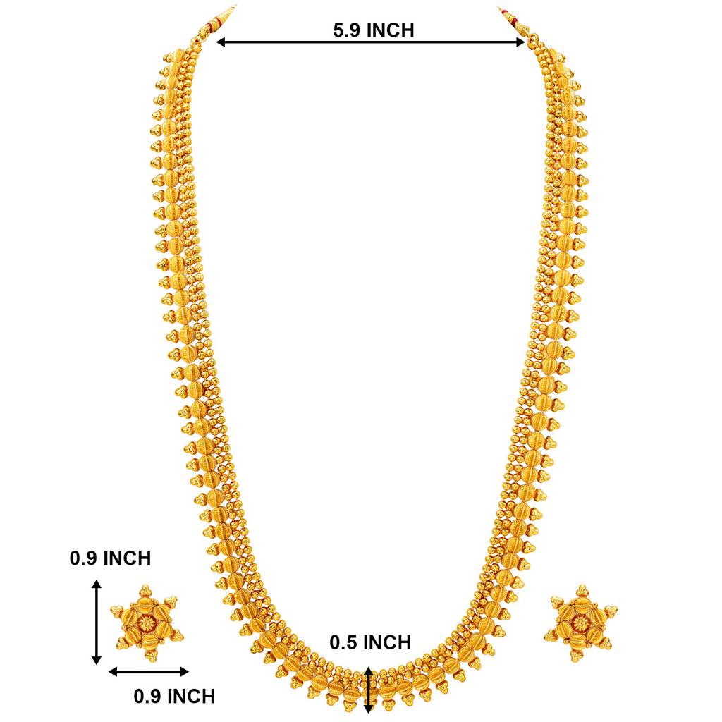 Peora Traditional Gold Plated Long Maharani Haar Necklace With Stud Earrings South Indian Jewellery Set For Women : PF04BRLS7238