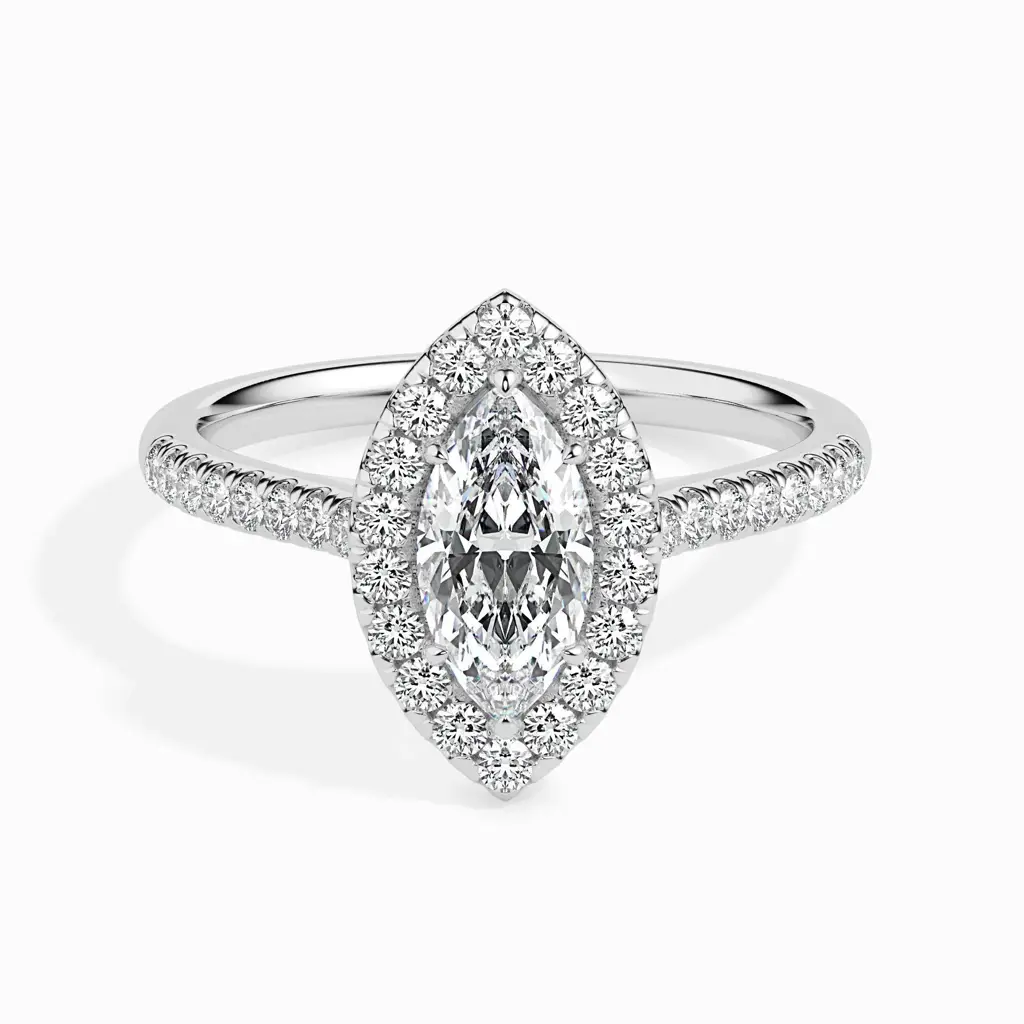 1 Carat Marquise Solitaire Ring With Halo In Diamond Band : 09kYellowZNR163F10