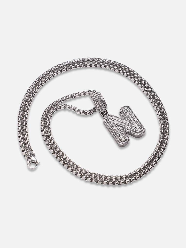 Men'S Embellished Alphabet Pendant Necklace - Silver : FANC1071-N