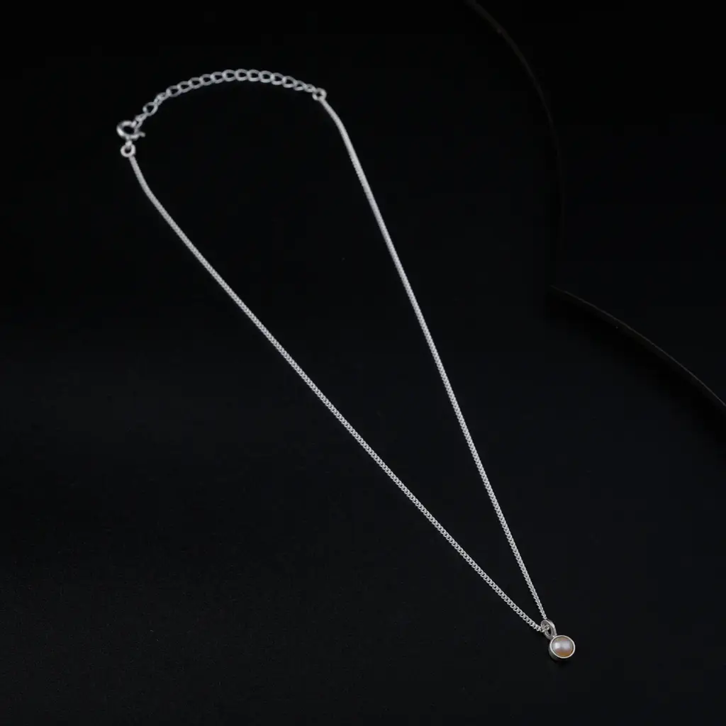 Silver Single Pearl Chain Necklace : 57218455