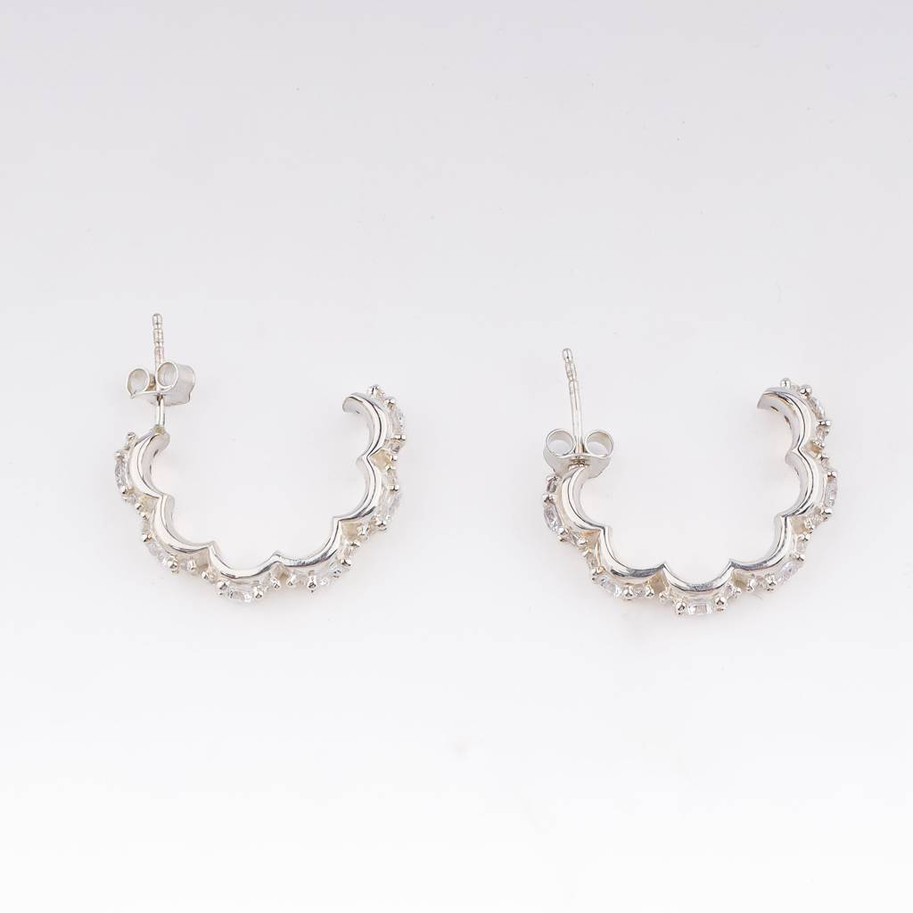 Silver Floral Shaped Hoops With Cz Stones : Silver_Floral_Shaped_Hoops_with_CZ_Stones_Oct25