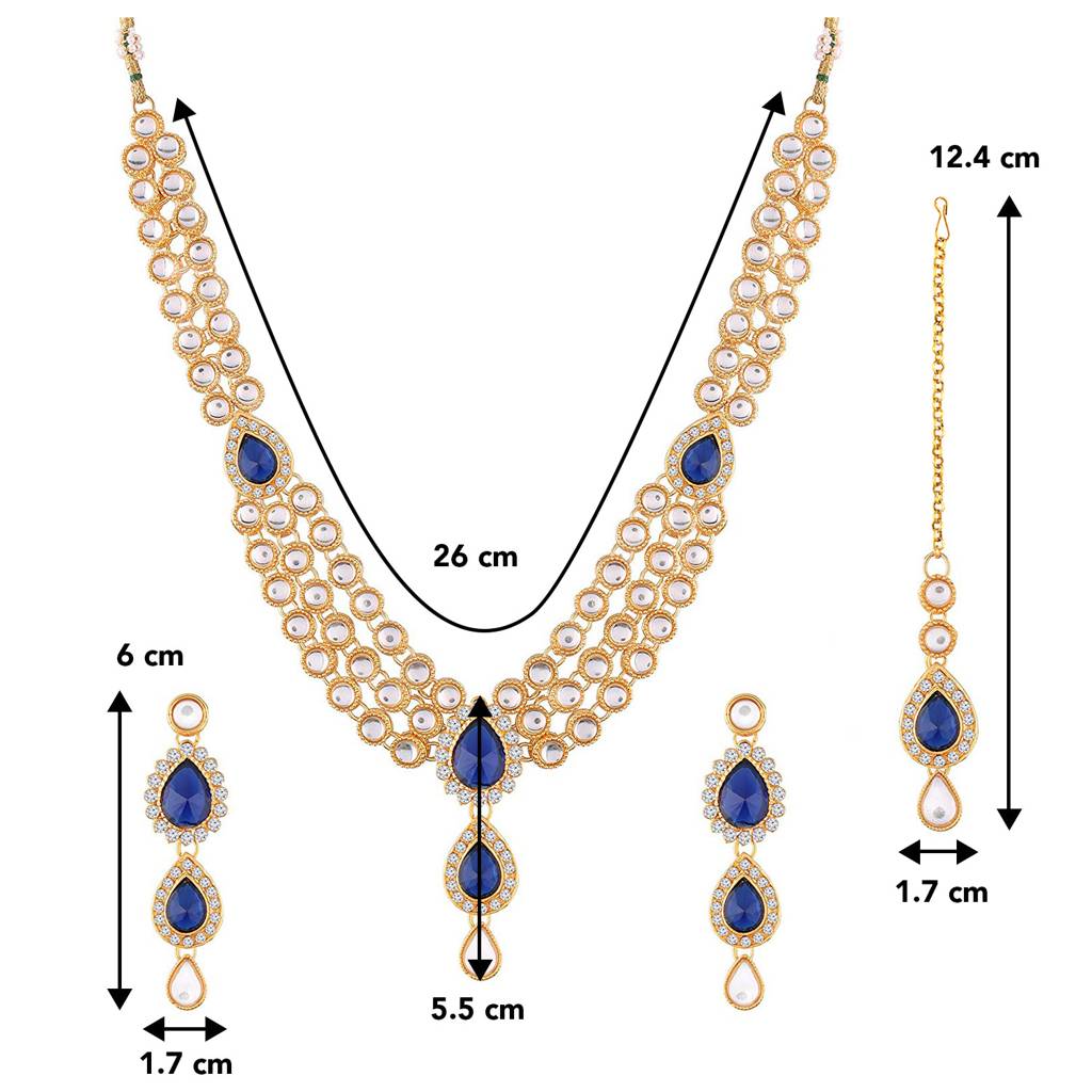 Peora Stones & Kundan Studded Traditional Necklace Jewellery Set Gift For Women : PF37NIJ315BL