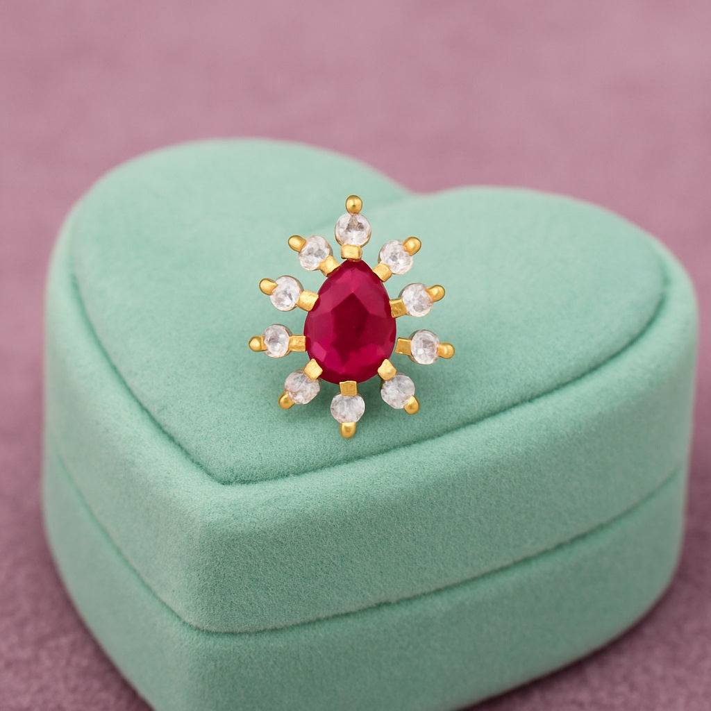 Teardrop Halo Nose Pin - Sterling Silver Gold Plated : NP-00083_925S_YG_REDCZ