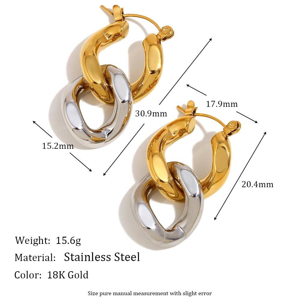 Nyra Chainlink Hoop Drops - Gold | 18K Gold Plated | Waterproof, Hypoallergenic & Anti-Tarnish : DSVDYJ05250104