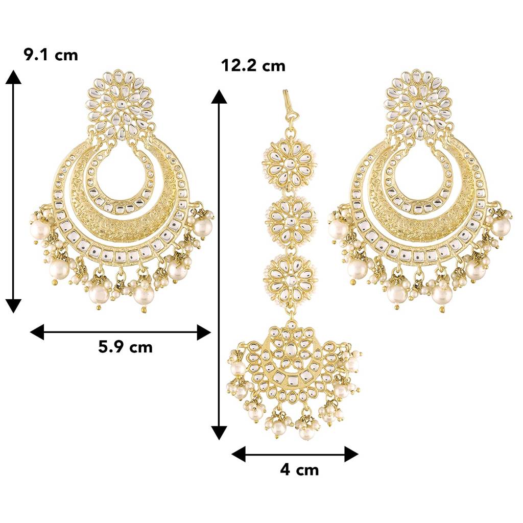 Matte Gold Finish Kundan Chandbali Earring Maang Tikka Traditional Jewellery Set For Women Girls : PF37TE2860W