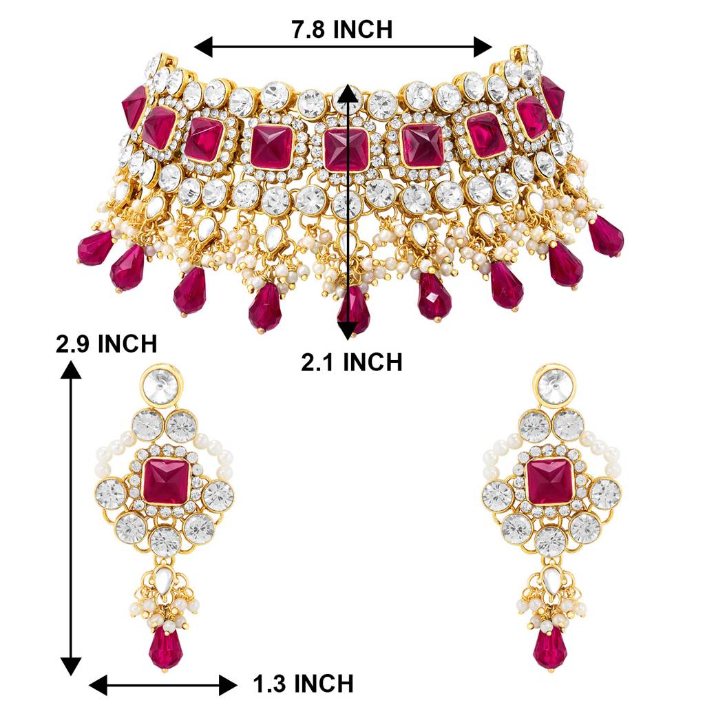 Peora Traditional Gold Plated Kundan Choker Necklace & Dangle Earring Ethnic Jewellery Set Gift For Women & Girls : PF25N1142RP