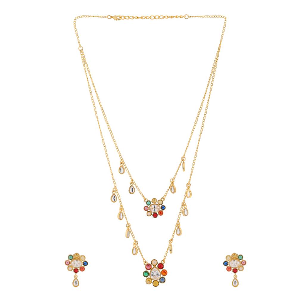 Navratna Rainbow Royals Layered Collar Necklace Set : 8905124570779