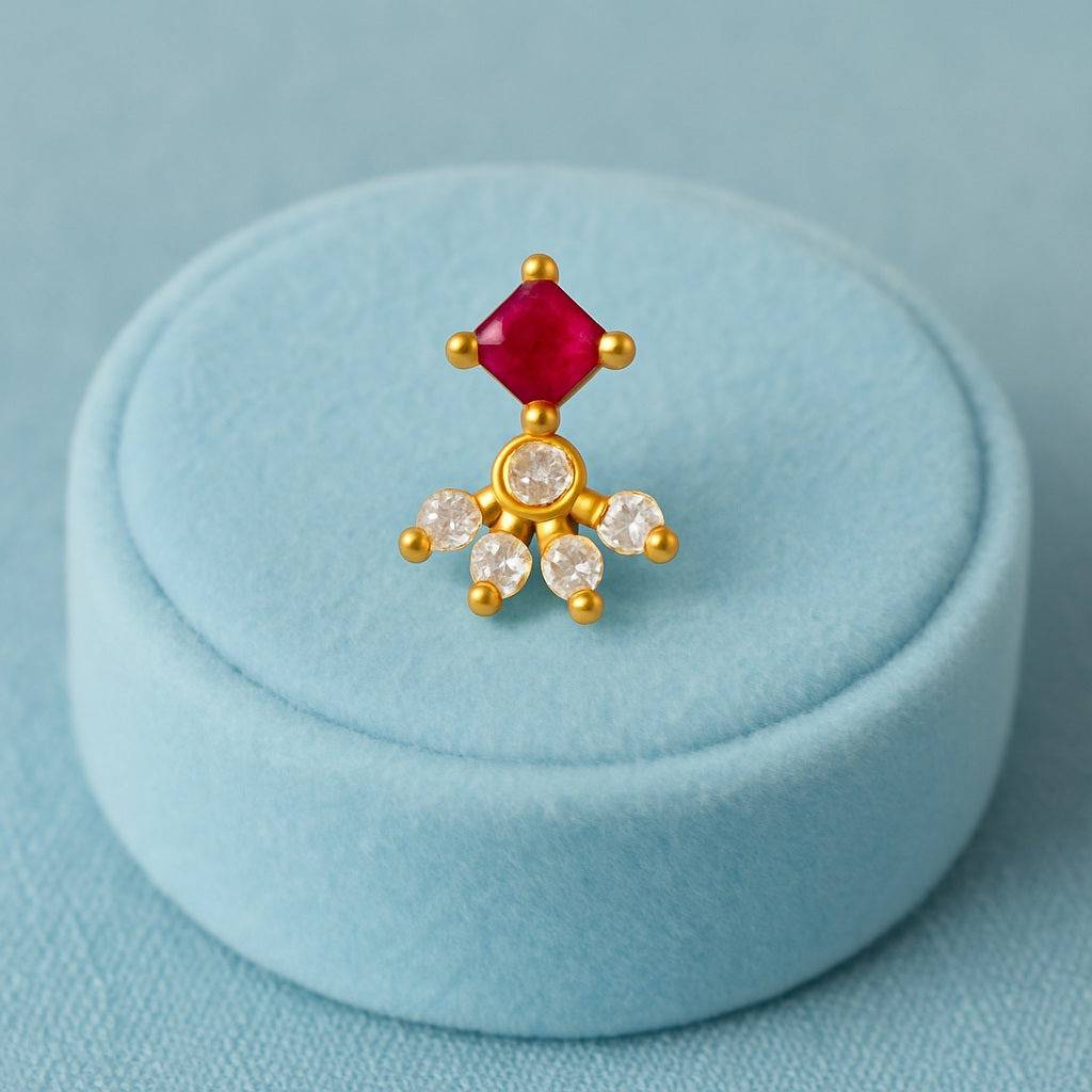 Red Cz Cluster Nose Pin - Sterling Silver Gold Plated : NP-00193_925S_SW277_YG_RCZWCZ