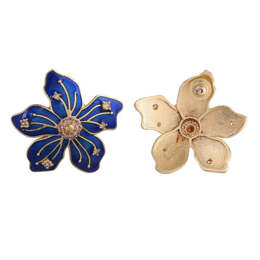 Flower Fantasy Sapphire Blue Statement Studs : 8905124528756