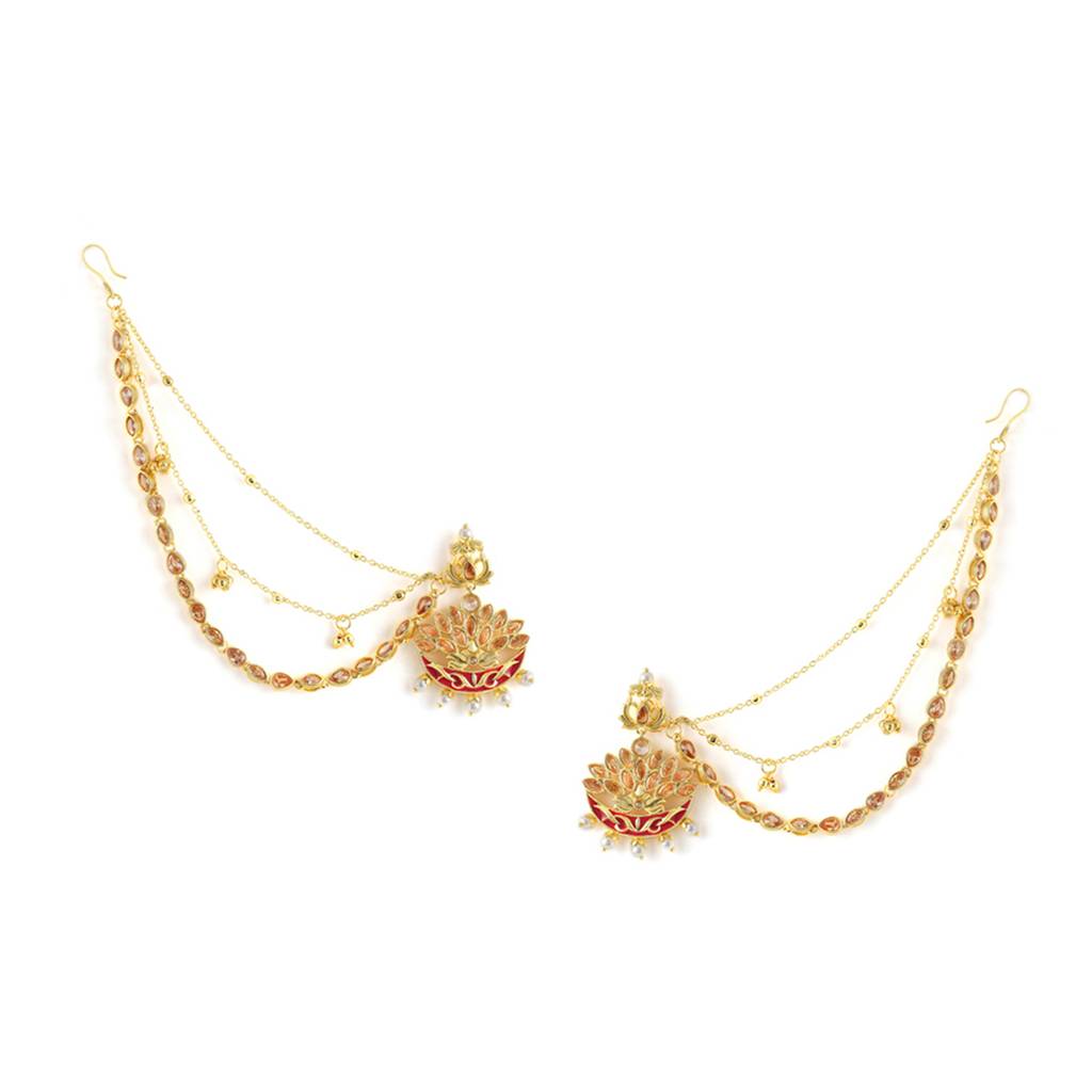Apsara Meenakari White Pearls Embellished Gold Toned Filigree Jewellery Set : 8905124429640
