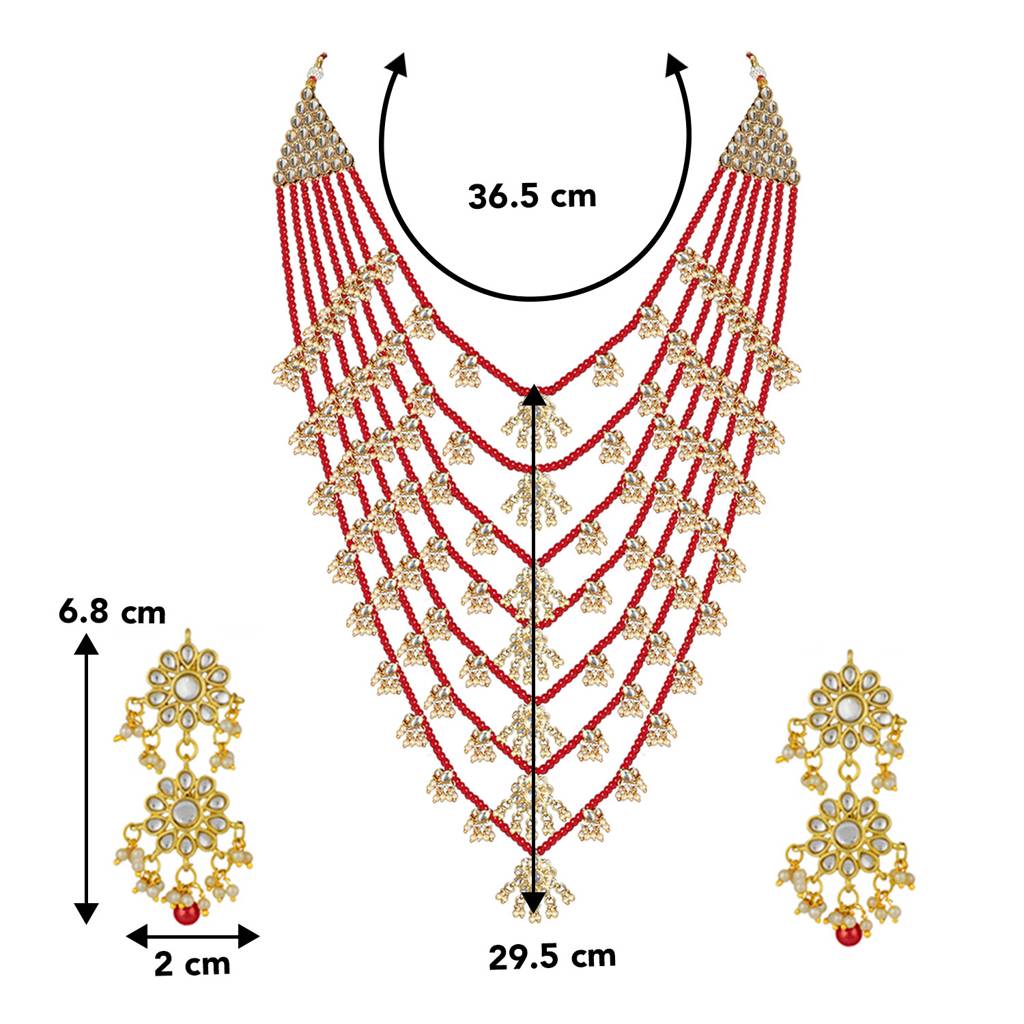 Peora Traditional Jewellery Red Floral Multi Layered Necklace Earrings Jewellery Set For Women Girls : PF25N1205R