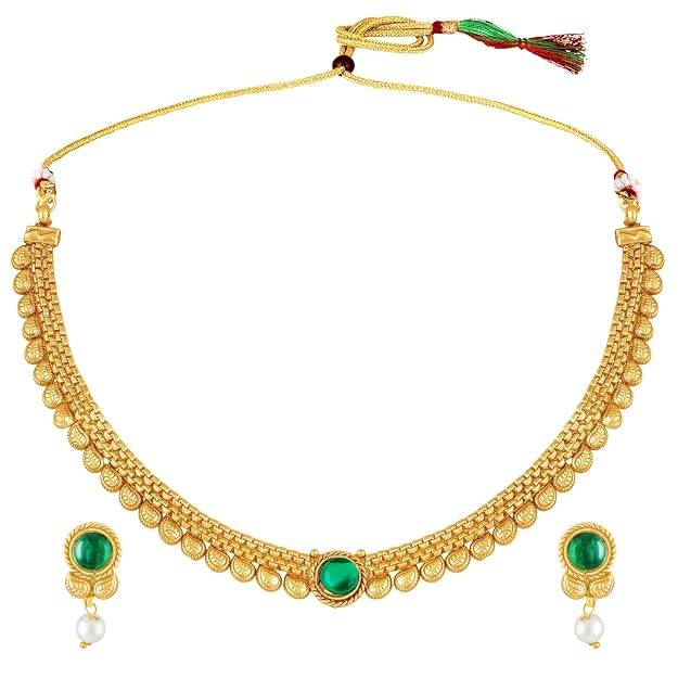 Gold Plated Ethnic Rani Pink Necklace Earrings Set For Women & Girls : PF47N59RP