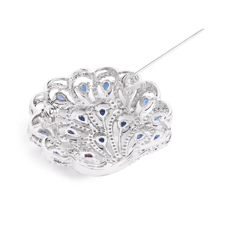 Cz Peacock Feather Brooch Pin For Women | Festive Glam : AD-006-IRBL-BROOCH