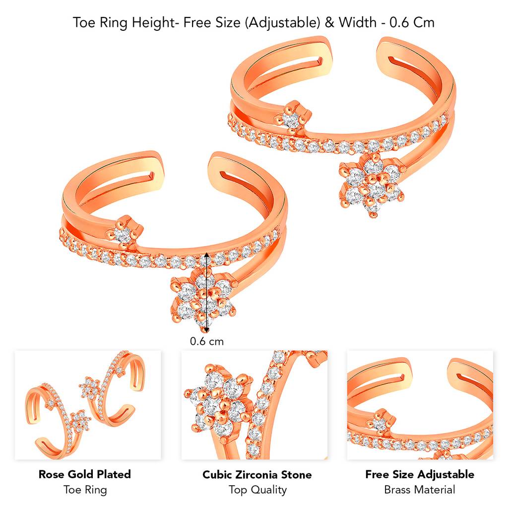 Peora Rose Gold Plated Cz Studded Adjustable Fancy Toe Ring Stylish Bichiya Daily Regular Jewellery For Women : PF30TR34C