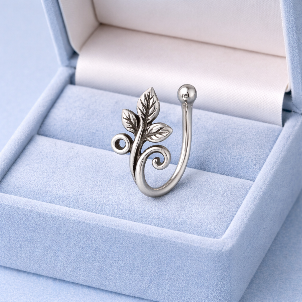 Leaf & Vine Clip-On Nose Pin 925 Sterling Silver Oxidized : CNP-0003