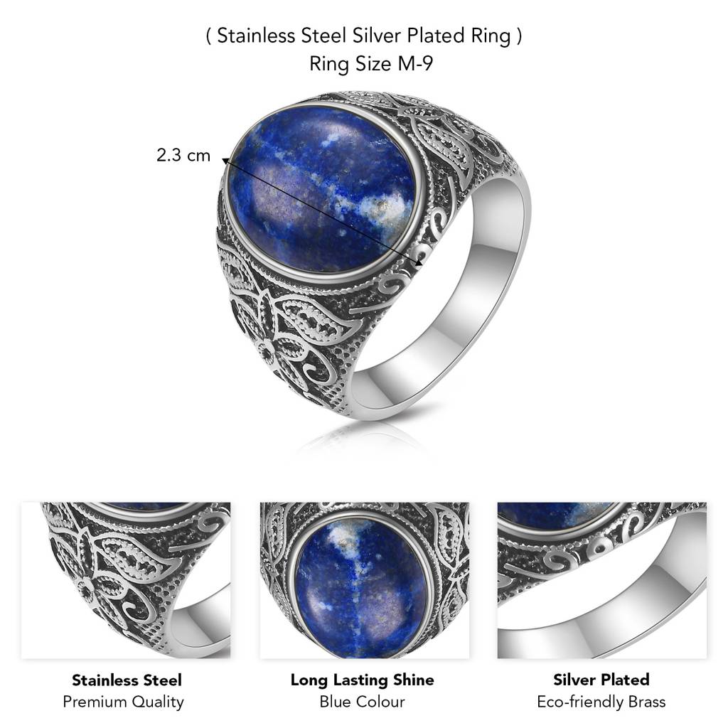 Peora Silver Plated Stone Studded Finger Ring Fashion Fancy Jewellery Gift For Men & Boys (Us-9) : PX9R80-9