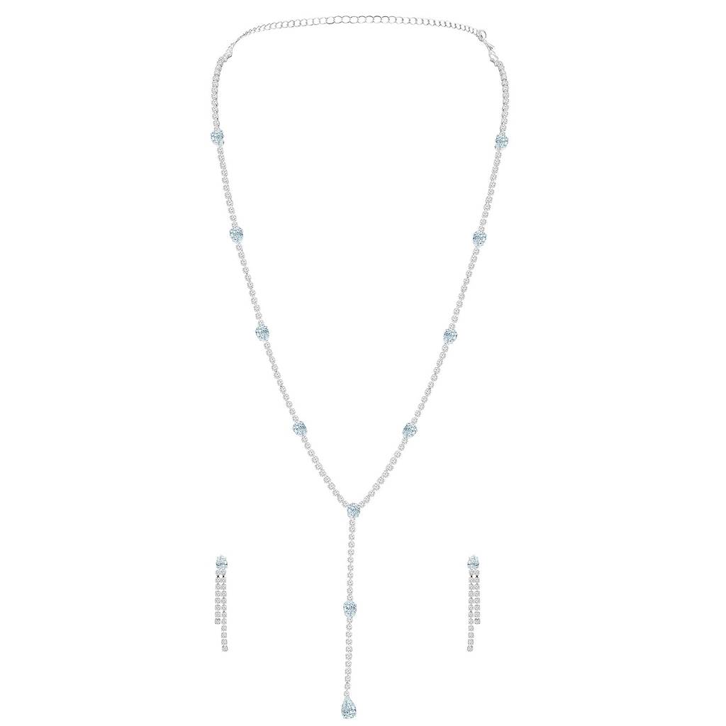 White Western Pendant Style Necklace Earrings Set For Women & Girls Cubic Zirconia Studded Fancy Design Festive Jew : PX9N190W