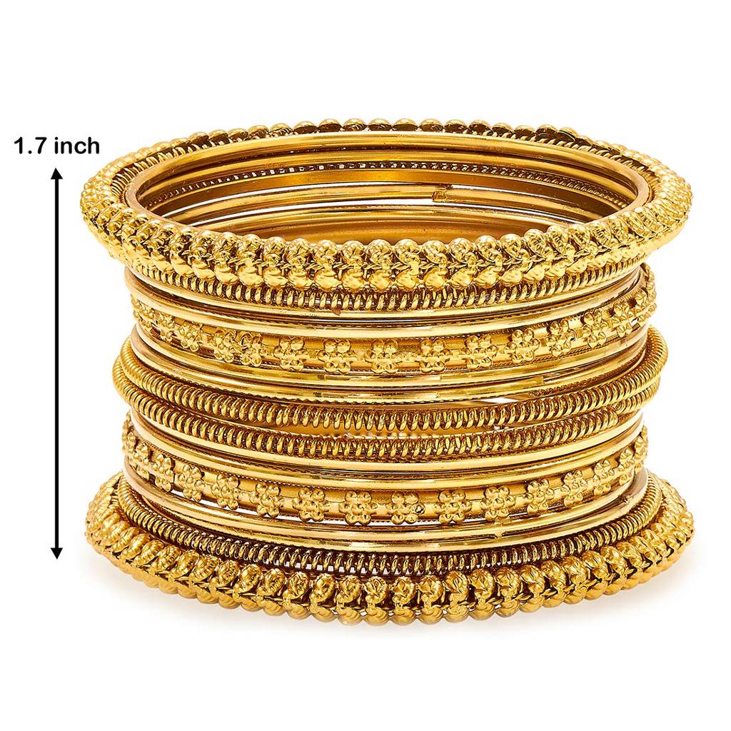 Traditional Antique Look Oxidised Golden Bangle Set Navratri Gift For Women Girls (Set Of 2) : PF34B01G-S2-4