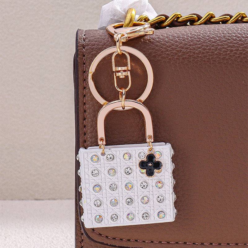 Studded Handbag Themed Bag Charm : C-BG-0056-G-WH