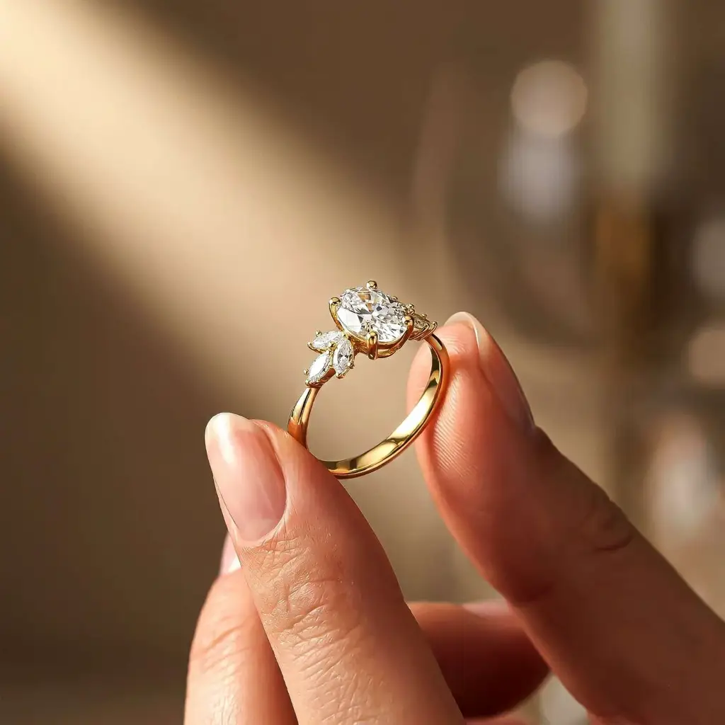 1.30Ct Moissanite Floral Oval Cut Ring : ZLM10006Y-10N