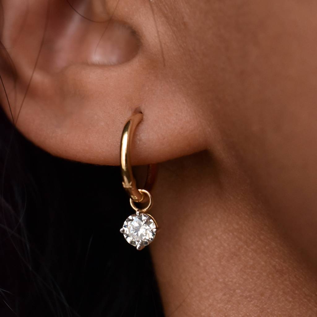 Dangling Charm Hoops With Lab Grown Diamond In 14K Yellow Gold : T730LG-14Y