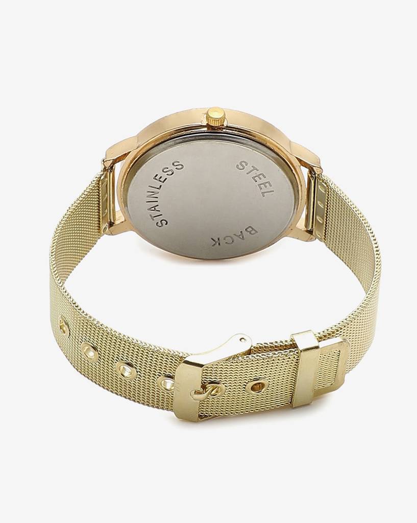 White & Gold Analog Round Dial With Crystal Stones & Gold Metal Strap : HSWC1003