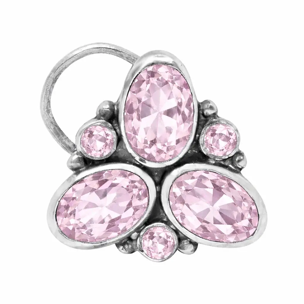 Pink Trio Gemstone Nose Pin - Sterling Silver : NP-00006_925_OX_PCZ