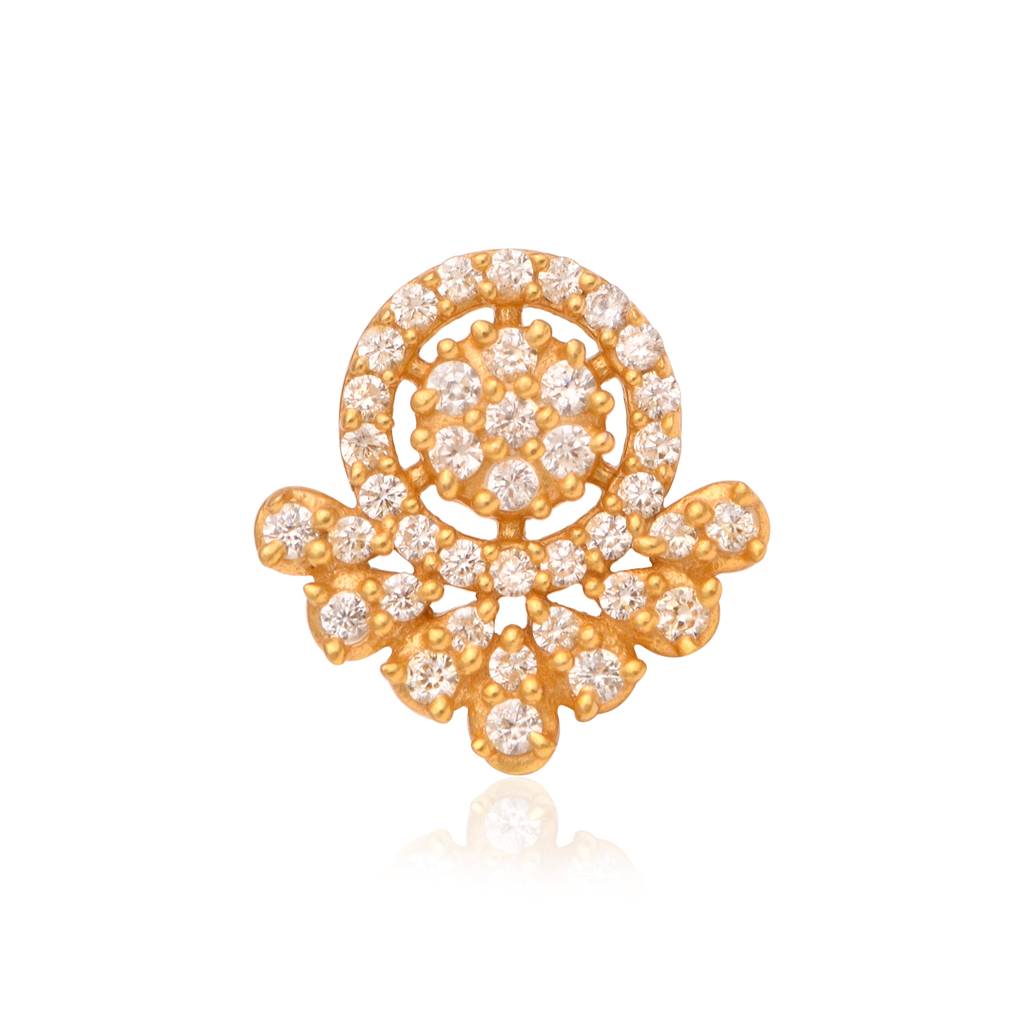 White Cz Ornate Floral Mandala Nose Pin 925 Sterling Silver Gold Plated : NP-00280