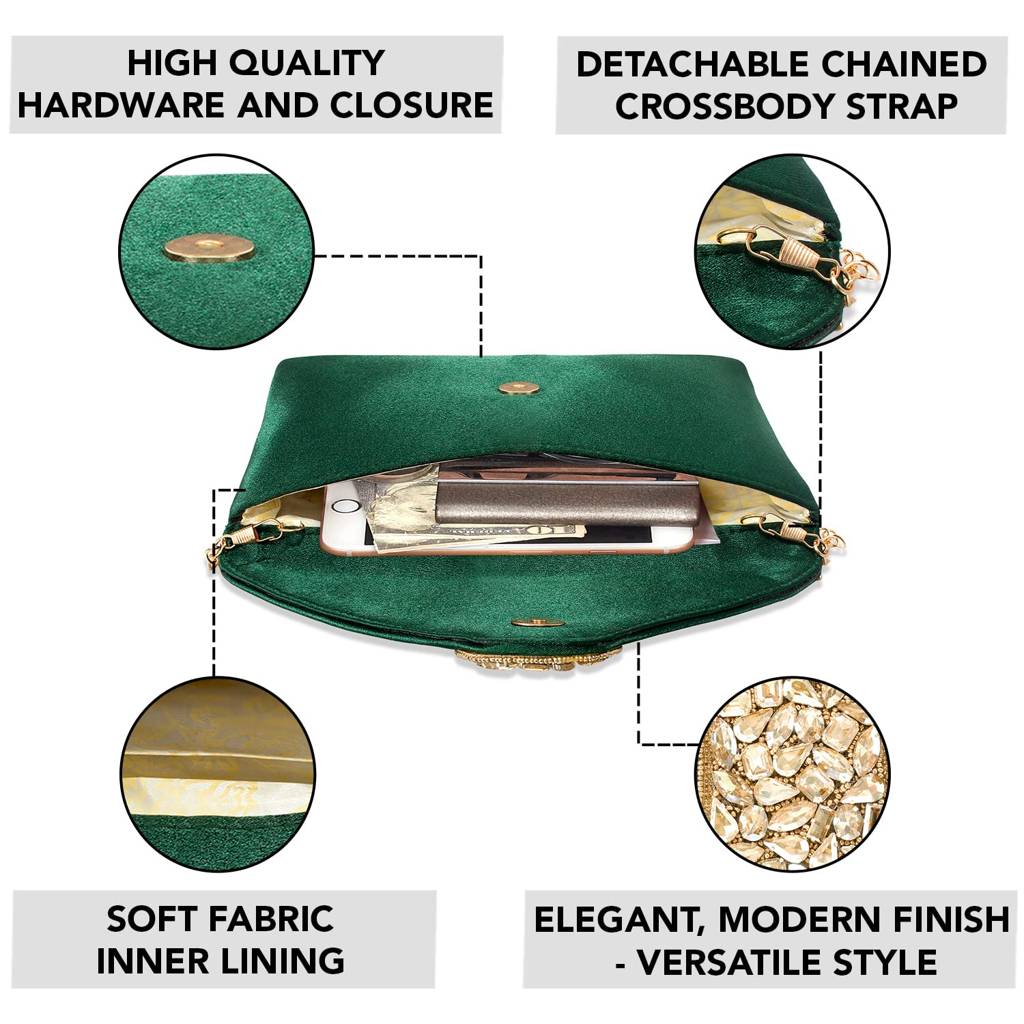 Clutch Women'S Purse Bridal Bag For Casual Detachable Strap Evening Sling Bag : C61GRN