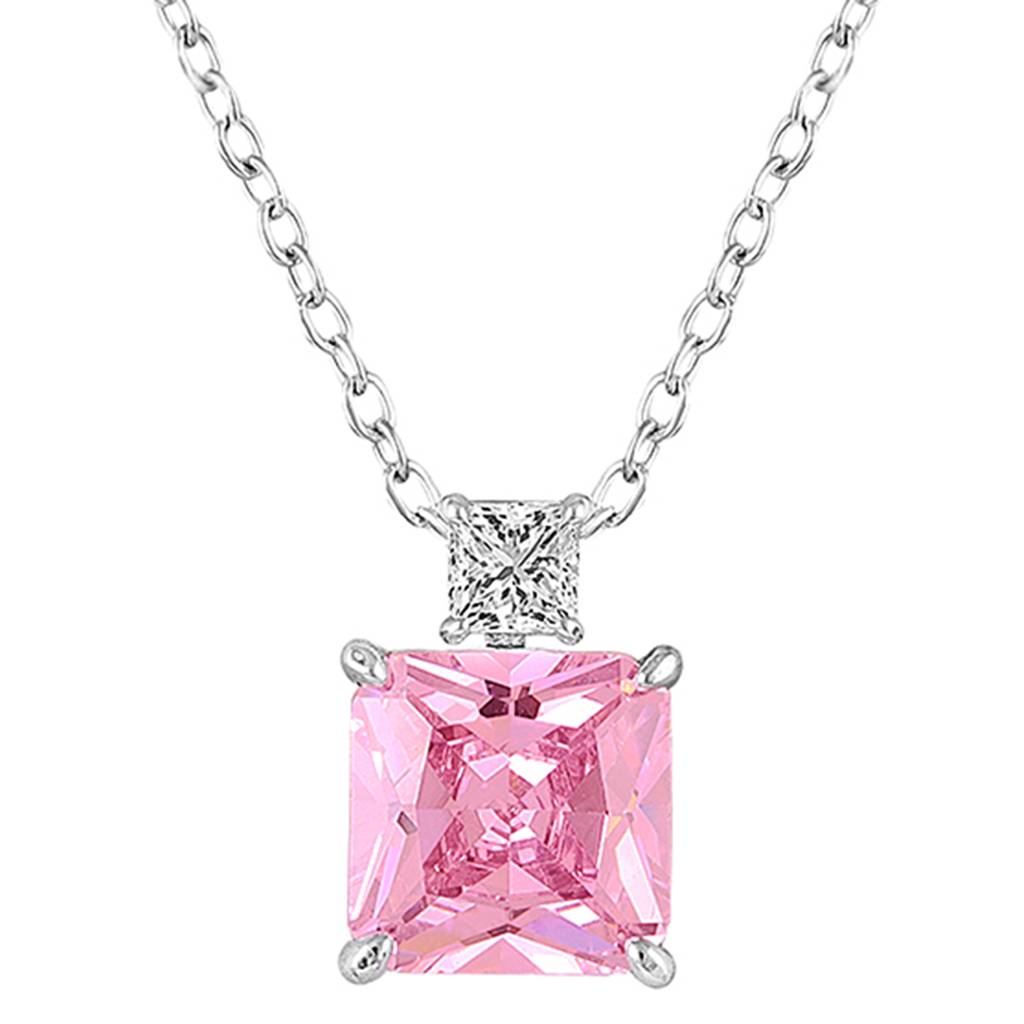 Pink Stylish Pendant Chain Necklace For Women & Girls | Silver Plated | Crystal Studded | Stylish Design Jeweller : PX9CH100PK