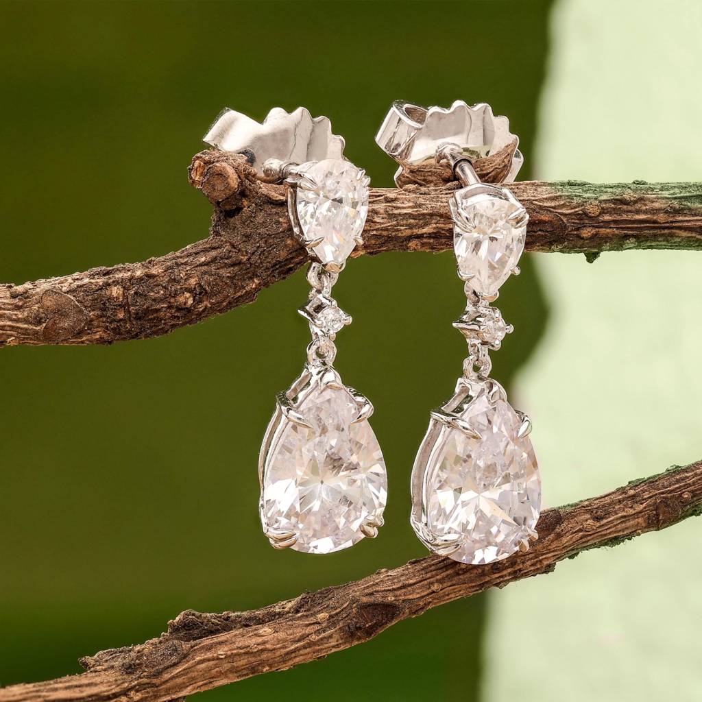 925 Silver Teardrop Cz Drop Earrings Pear Shape : SE_000974