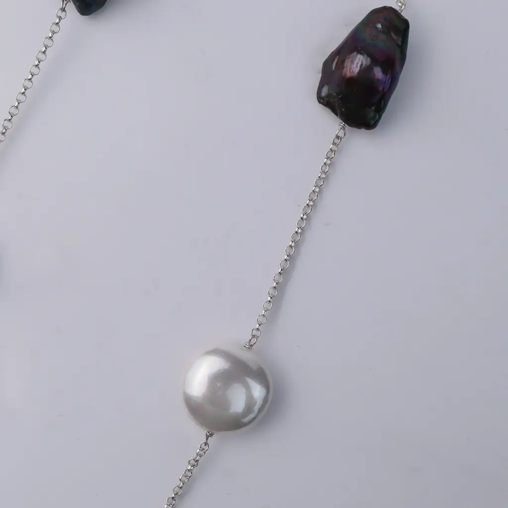 Pearl Line Necklace - Baroque Pearls & Coin Pearls : 72973207