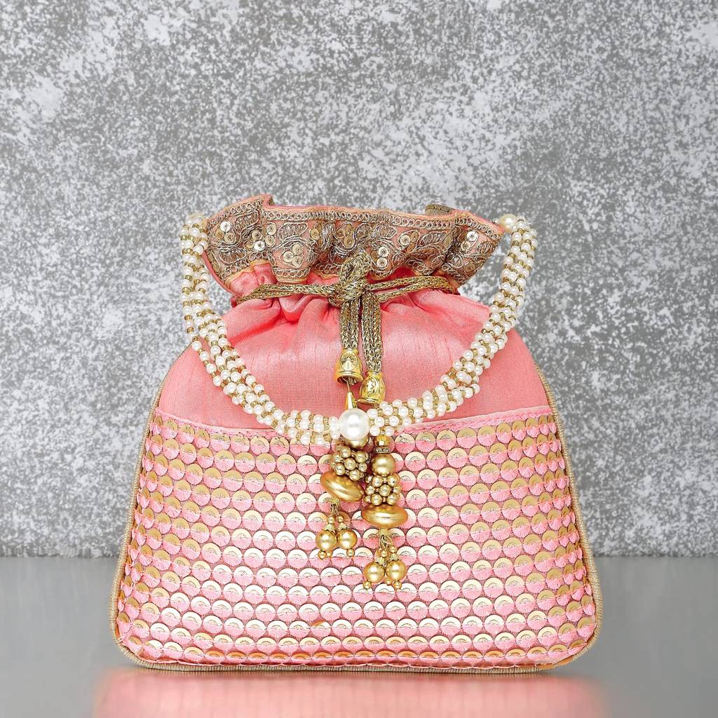 Ethnic Potli Bag For Women Handmade Purse Evening Handbags Stylish Bridal Fashion Clutch Bag Gift For Girls (P05B) : P05PK
