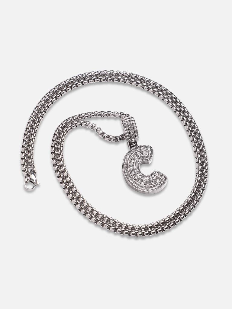 Men'S Embellished Alphabet Pendant Necklace - Silver : FANC1071-C