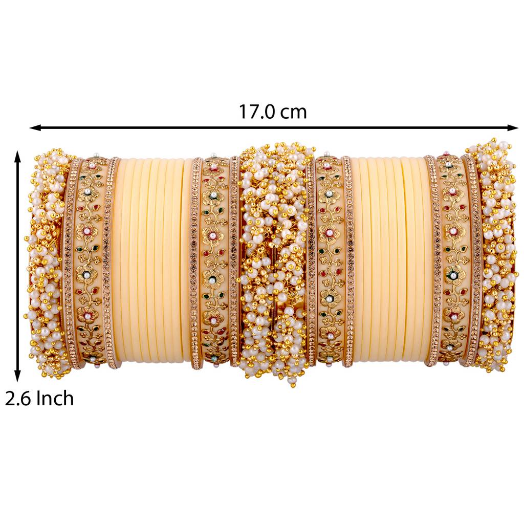 Peora Cream Chuda Bangle Set Indian Traditional Wedding Fashion Jewellery For Women : PF51B48CRM