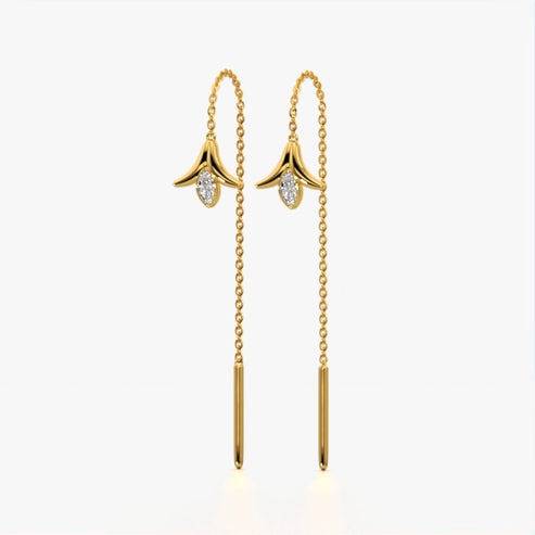 18K Gold Vermeil Crystal Tulip Threader Earrings With Cz Diamond : KET0008-Gold