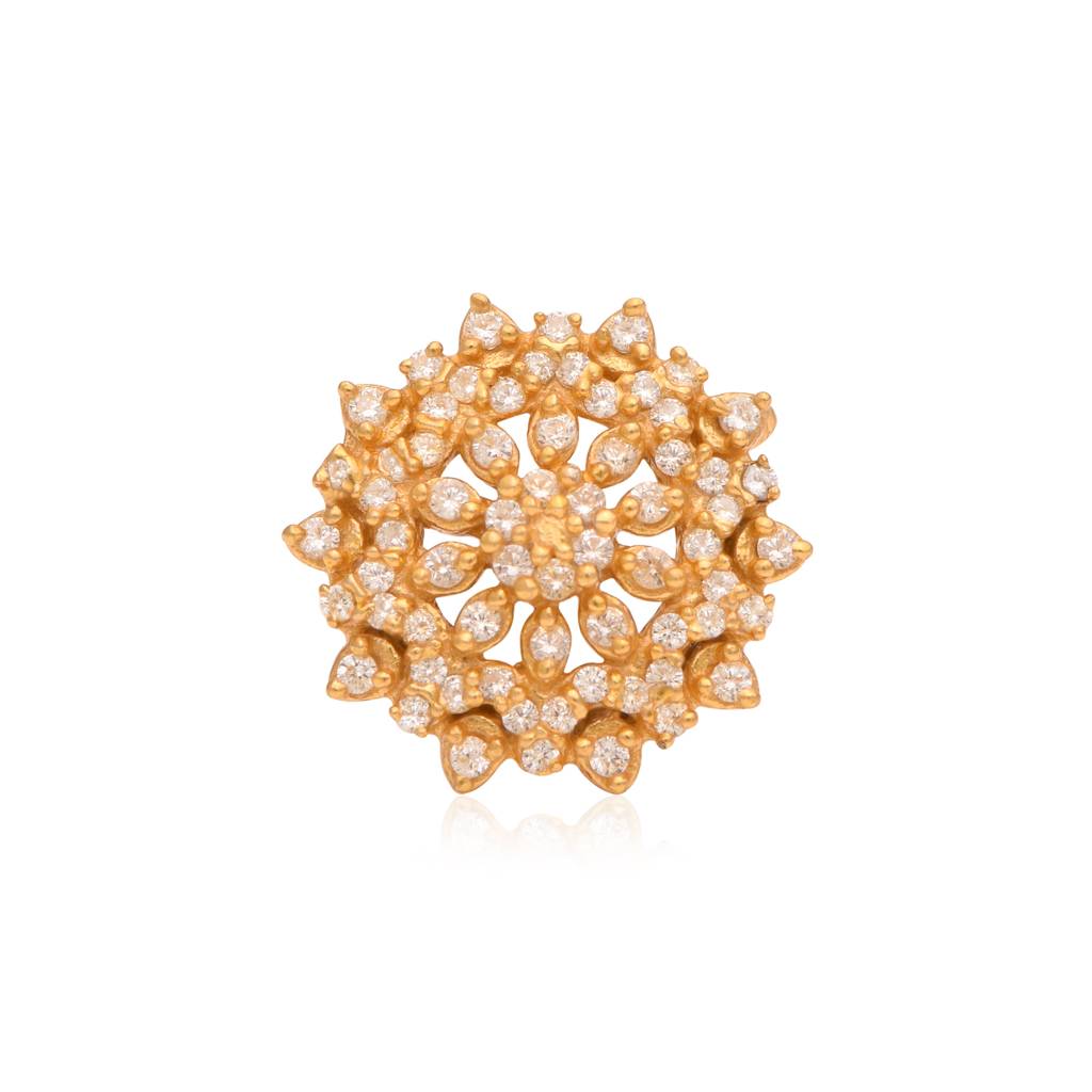 White Cz Mandala Cluster Floral Nose Pin 925 Sterling Silver Gold Plated : NP-00276