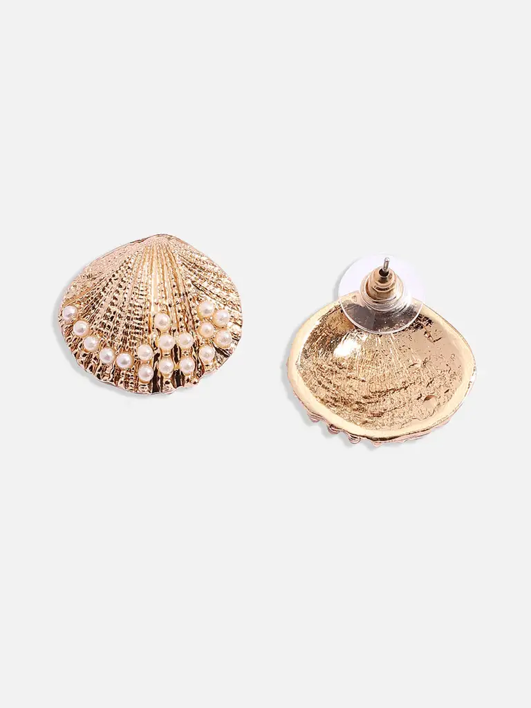 Ellerie-Women'S Gold Pearl Seashell Stud Earrings : SOHIER9746