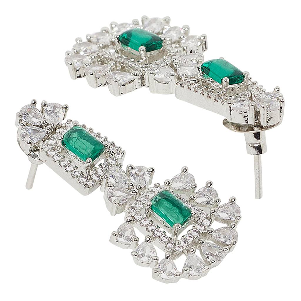 Green And White Cz Gems Necklace Set : 8905124460353