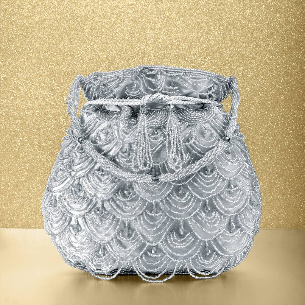 Potli Bags For Women Evening Bag Clutch Ethnic Bride Purse With Drawstring (P37Bl) : P37GRY