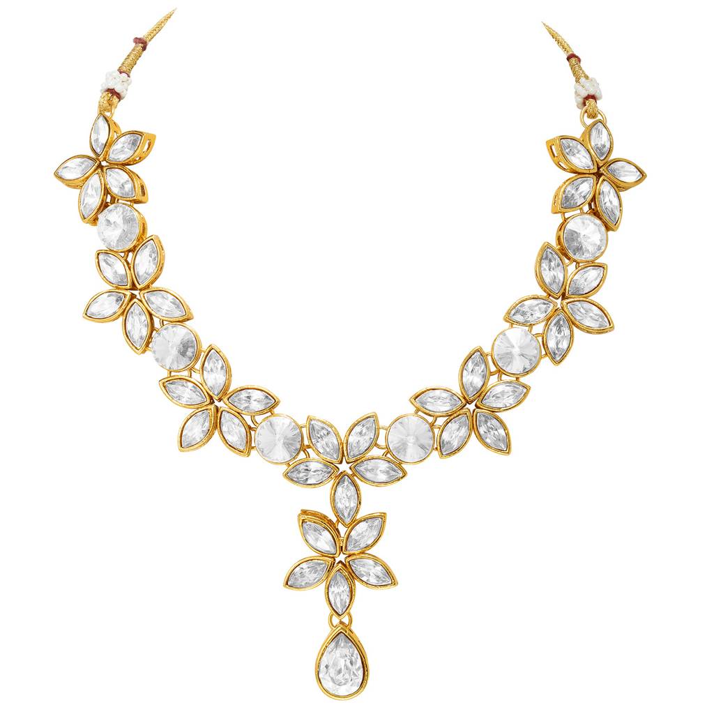 Peora Gold Plated White Kundan Necklace With Earring Traditional Ethnic Jewellery Set For Women : PF24N24W