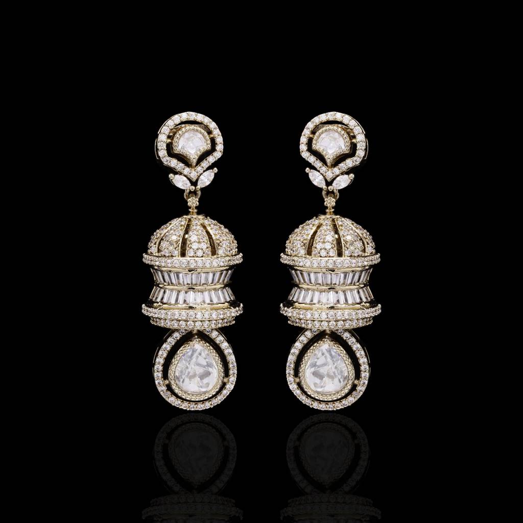 Gold Plated American Diamond Jhumka Earrings For Women : 100941_2