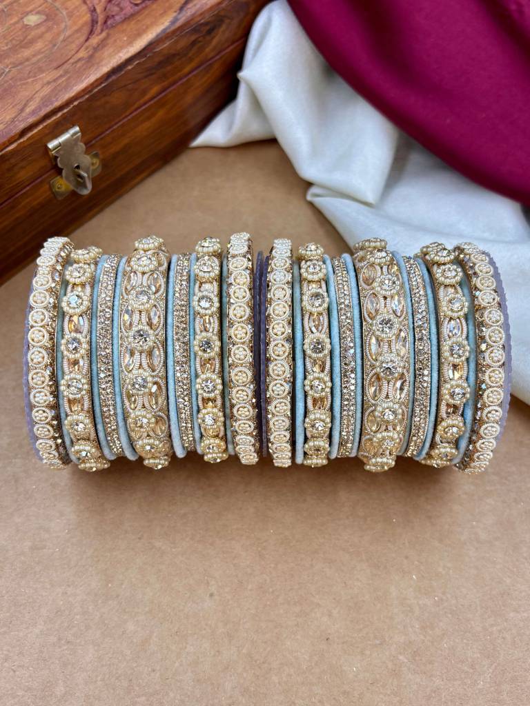 Velvet Bangles Set | Elegant Traditional Party Wear Bangles : HB-40-24-SKY
