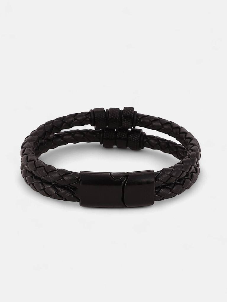 Men'S The Barrel-Braid Leather Bracelet - Onyx Black : FABR1328