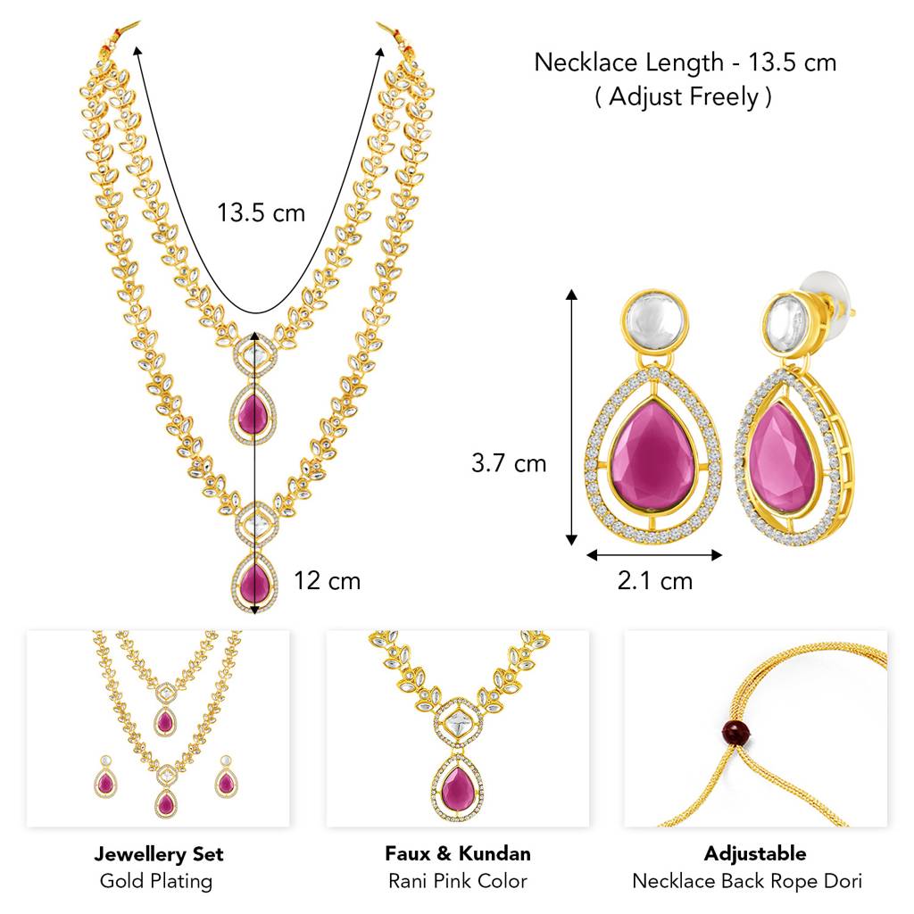Peora Gold Plated Faux Emerald & Kundan Studded Two Layer Necklace Earrings Set Contemporary Jewellery For Women : PF105N015RP