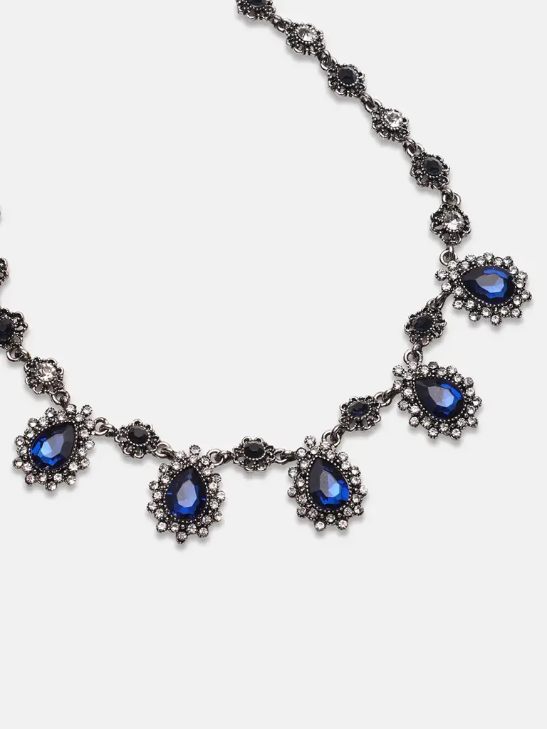 Adara-Sohi Artificial Stones Silver Plated Oxidised Necklace : SOHINC8721