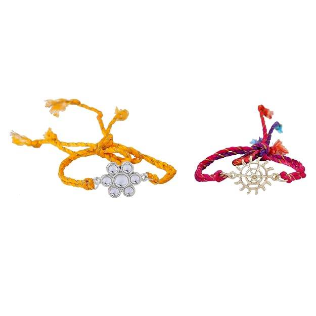 Gold & Rhodium Plated Sacred Sign, Kundan Polki Work Bracelet With Austrian Crystals And Fancy Silk Thread ( : COMBO-228-RAKHI